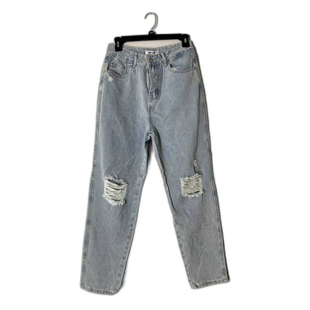 NWT Saint Genies High Rise Straight Leg Light Wash Distressed Jeans Womens Sz 6